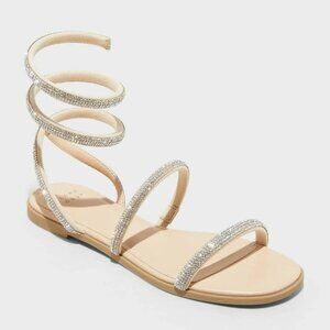A New Day Silver Althea Ankle Wrap Embellished Sandals